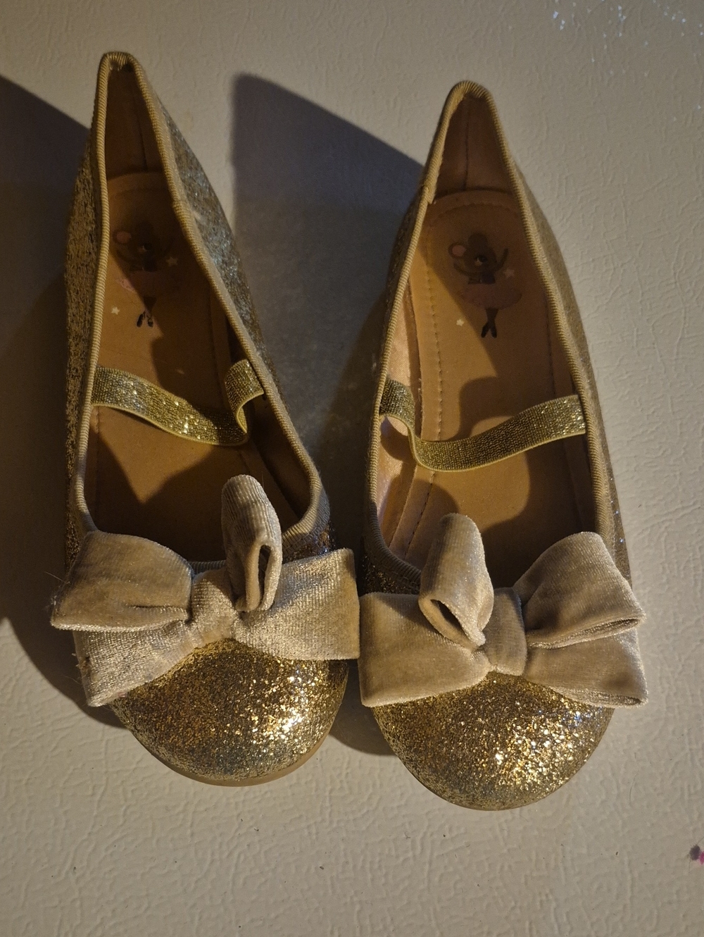 H&M Gold Glitter Ballet Flats with Velvet Bow